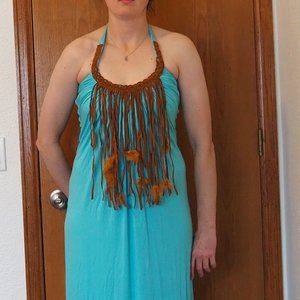 Sky Full Length Blue Feather Maxi Dress